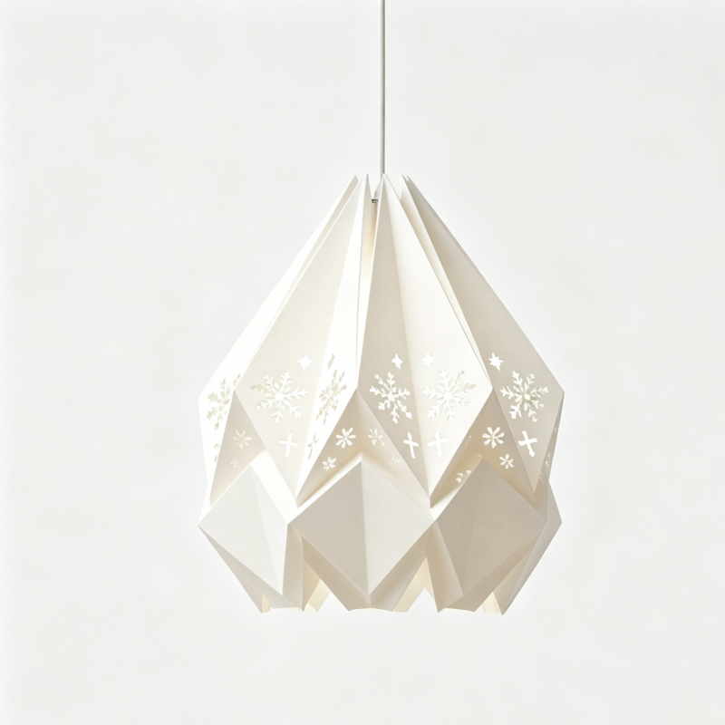 White Cutout Origami Paper Pendant Lamp on a white background