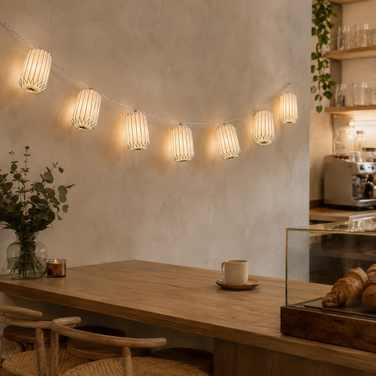 White Geometric Origami Paper String Lights showing its structure