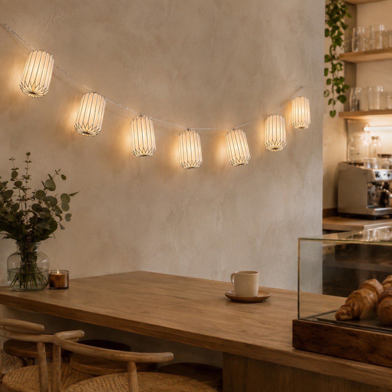 White Geometric Origami Paper String Lights showing its structure