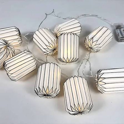 White Geometric Origami Paper String Lights on a white background