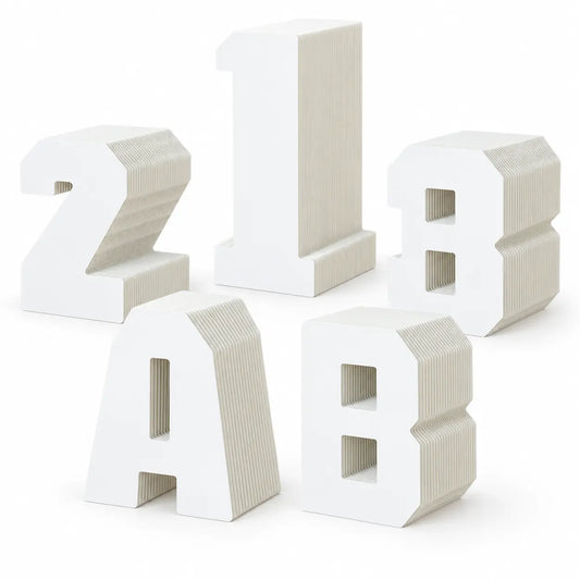 3D Letter Modular Paper Display Stand on a white background, shown from the front