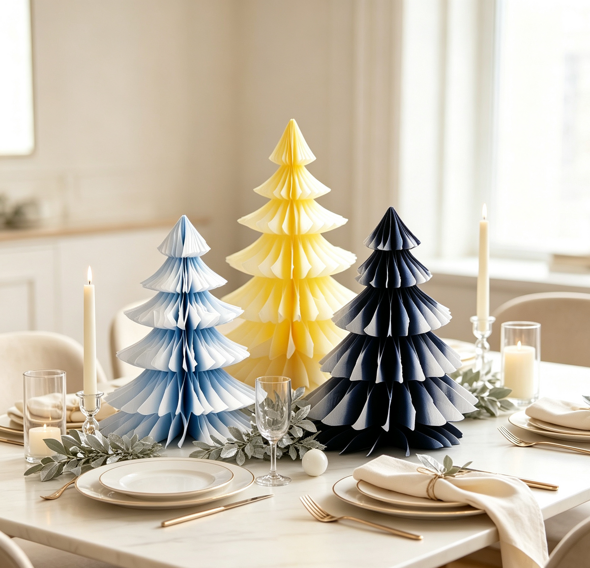 Gradient Honeycomb Paper Christmas Tree Decorations showing its structure
