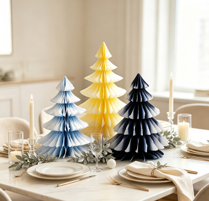 Gradient Honeycomb Paper Christmas Tree Decorations showing its structure