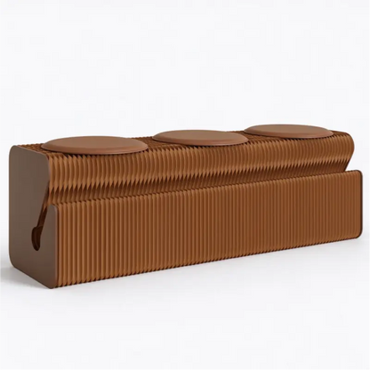 Flexible Stretchable Kraft Paper Bench with Cushions on a white background