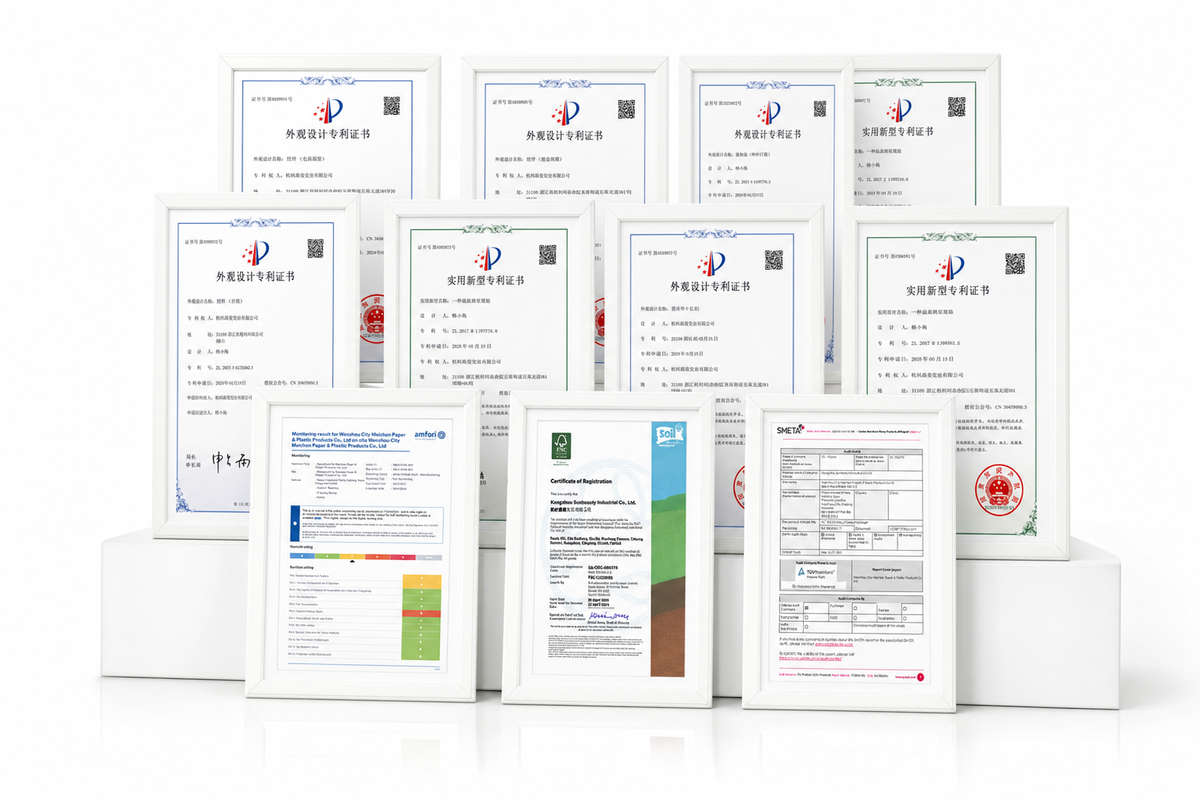 PaperJazz quality and compliance certificates including BSCI Sedex, FSC certified paper and 20+ years honeycomb manufacturing experience