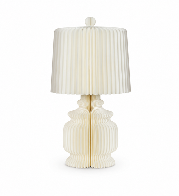 White paper honeycomb table lamp with pleated shade