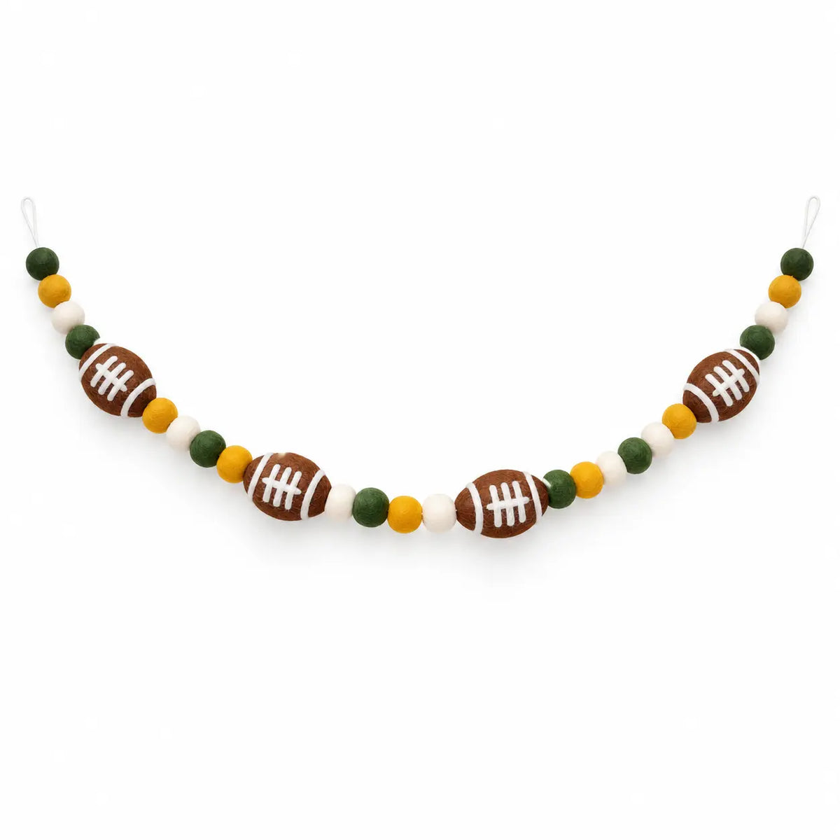 Felt American Football Garland with Pom-Pom Balls on a white background