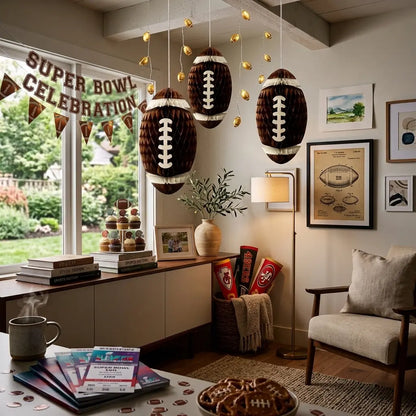 3D Honeycomb American Football Hanging Decoration showing its structure
