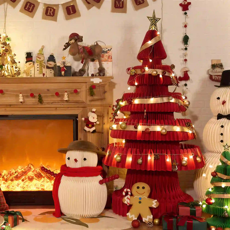 large_red_honeycomb_paper_Christmas_tree_with_lights_and_festive_ornaments