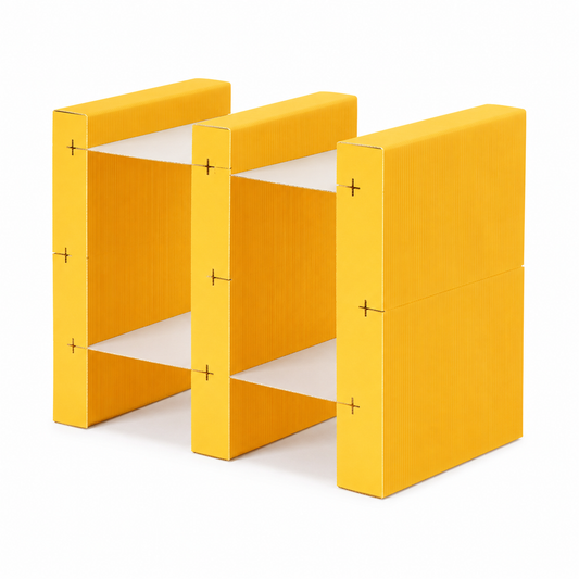 Modular Paper Display Shelf on a white background, shown from the front