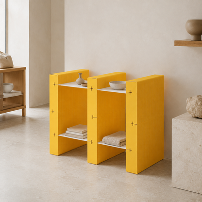 Modular Paper Display Shelf showing its structure and design details