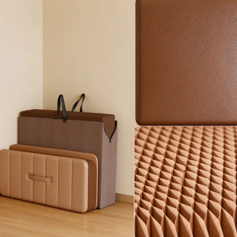 Pink foldable honeycomb paper guest bed with cushioned sleeping surface and headrest
