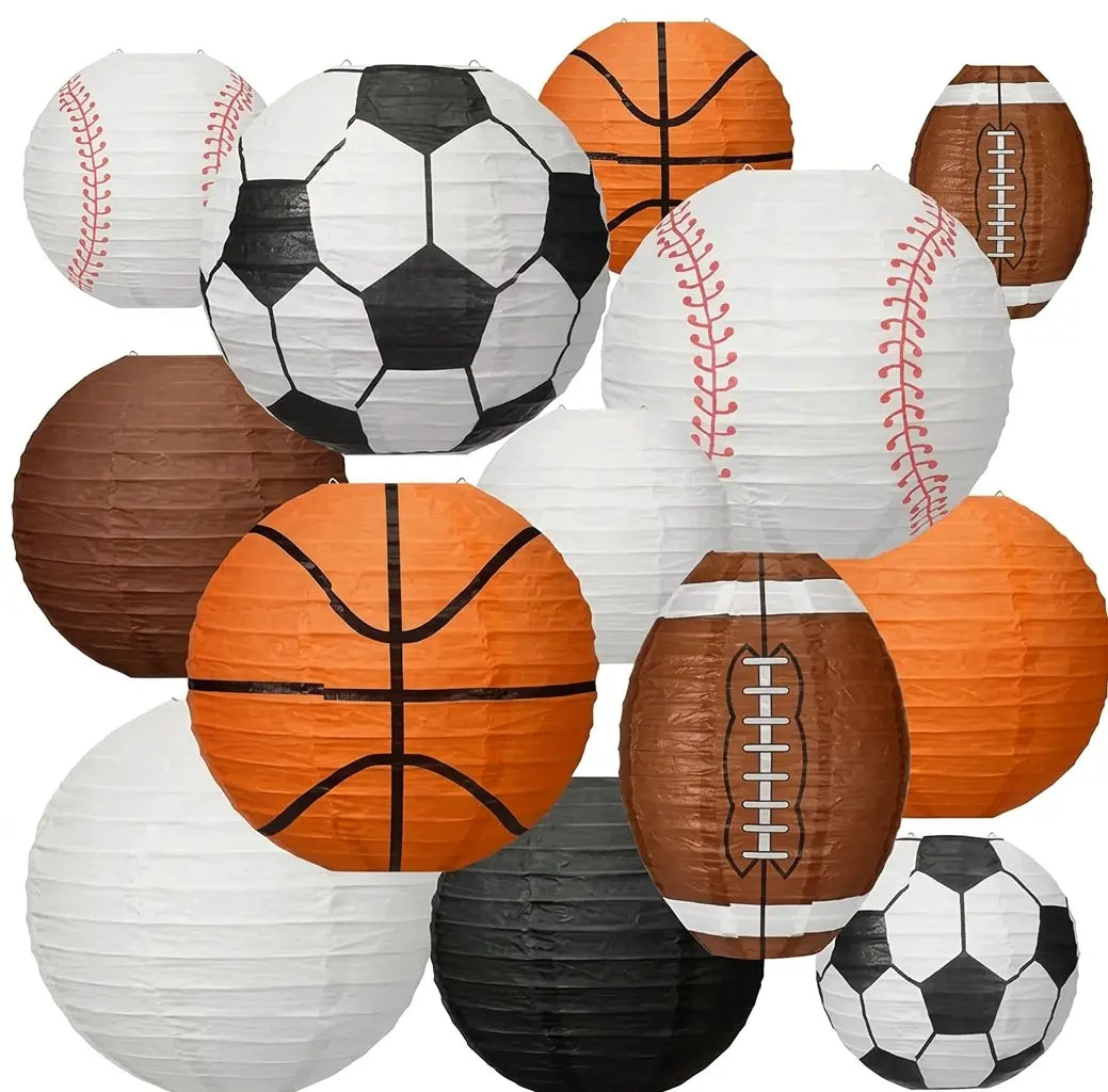 Multi-Sport Paper Lantern Set 13 Pack on a white background, shown from the front