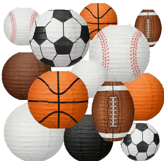Multi-Sport Paper Lantern Set 13 Pack on a white background, shown from the front