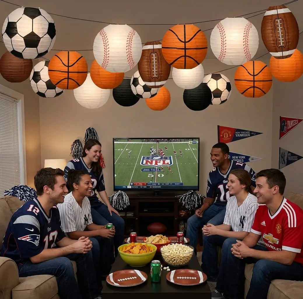 Folded Multi-Sport Paper Lantern Set 13 Pack for compact storage and shipping