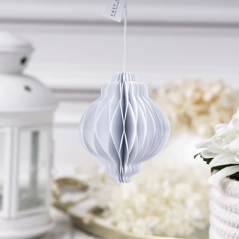 White Honeycomb Paper Christmas Bauble Ornament showing its structure